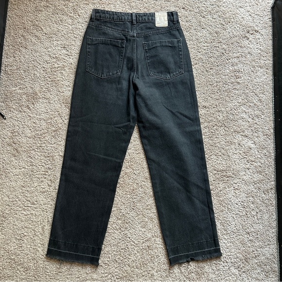 Zara High Rise Wide Frayed Hem Leg Black Denim Jeans Size 4 - Picture 5 of 12